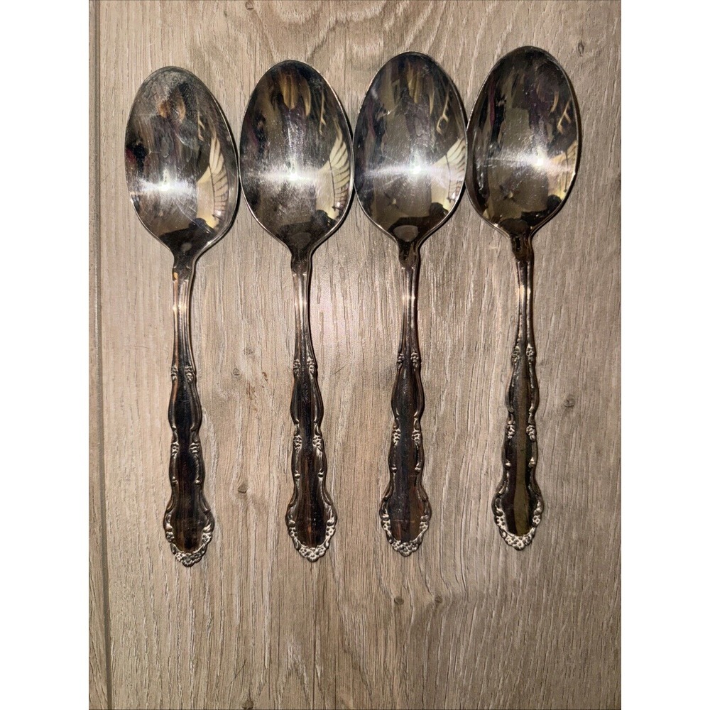 Oneida 1881 Rogers FLIRTATION Silverplate 4- Place Oval Spoons 6 3/4"